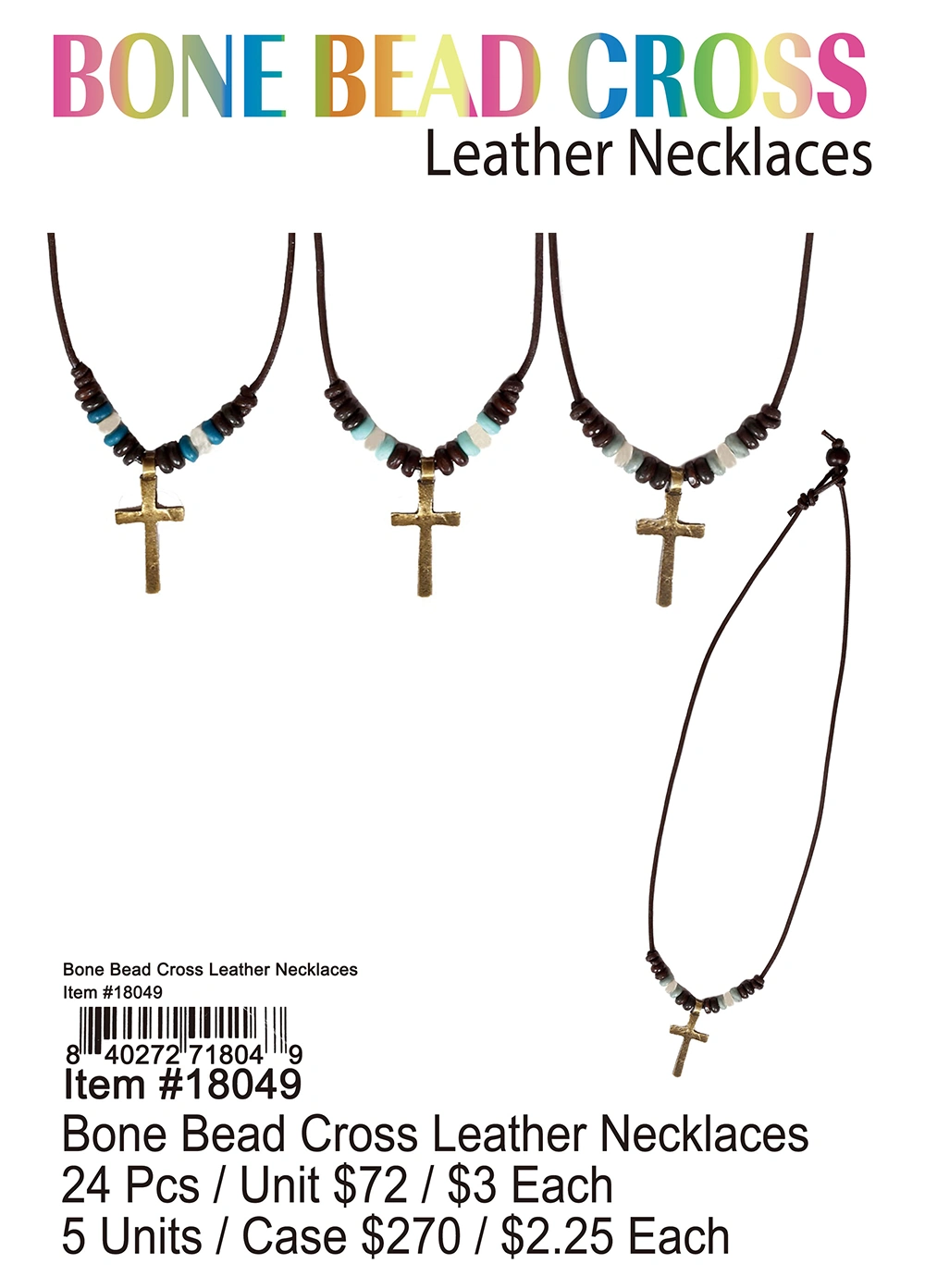 Bone Bead Cross Leather Necklaces